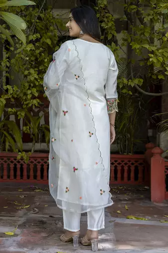 white silk blend festive kurta set