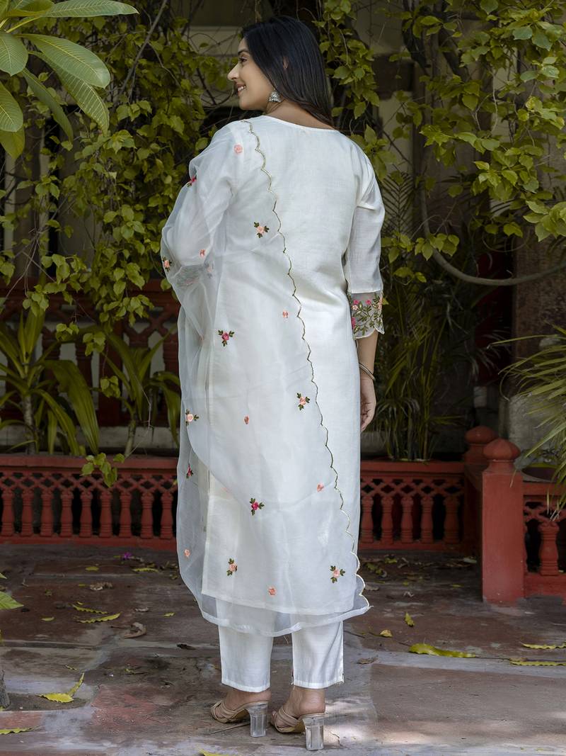 white silk blend festive kurta set