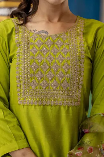 green cotton silk festive kurta set