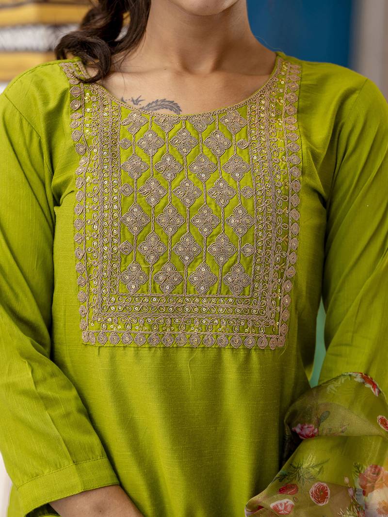 green cotton silk festive kurta set