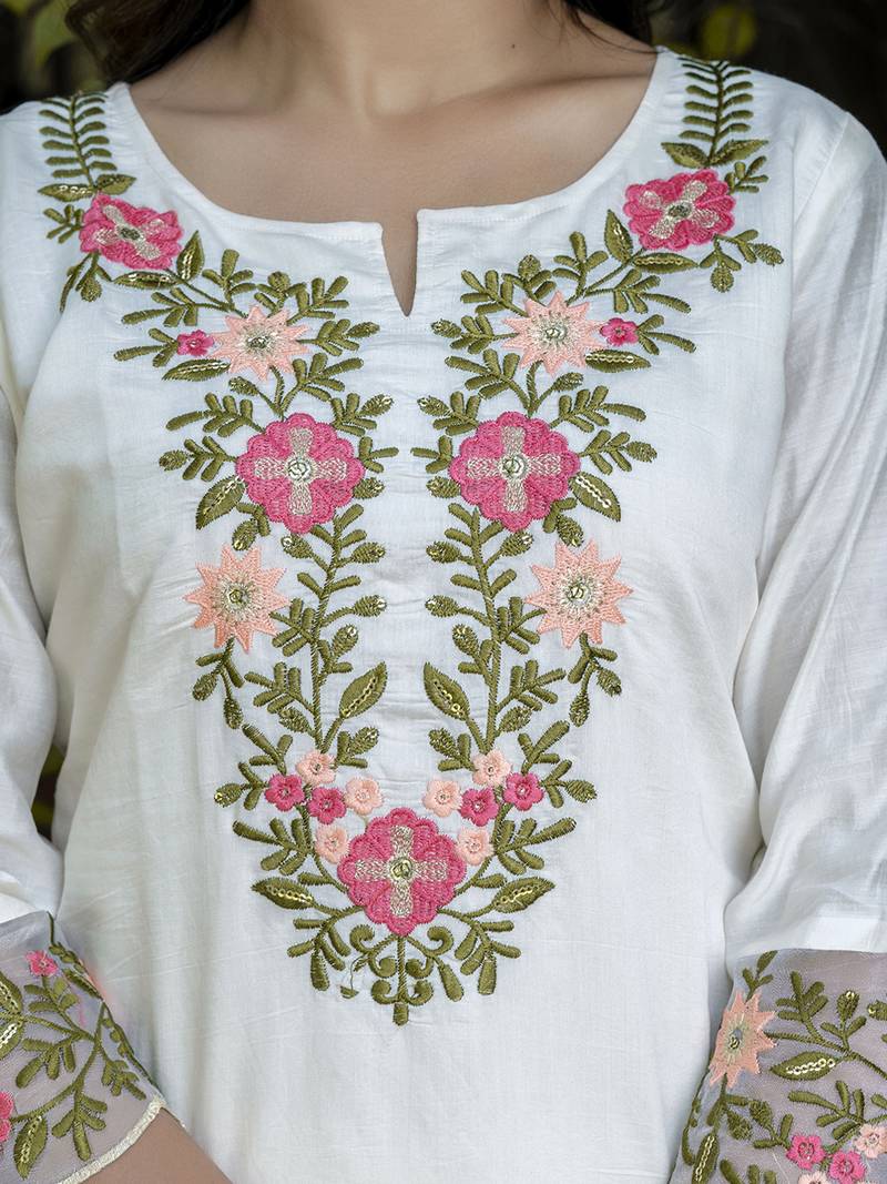 white silk blend festive kurta set