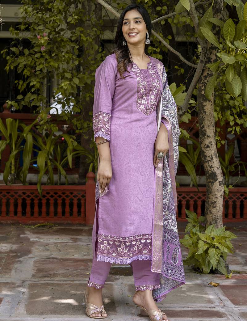 lavender silk blend festive kurta set
