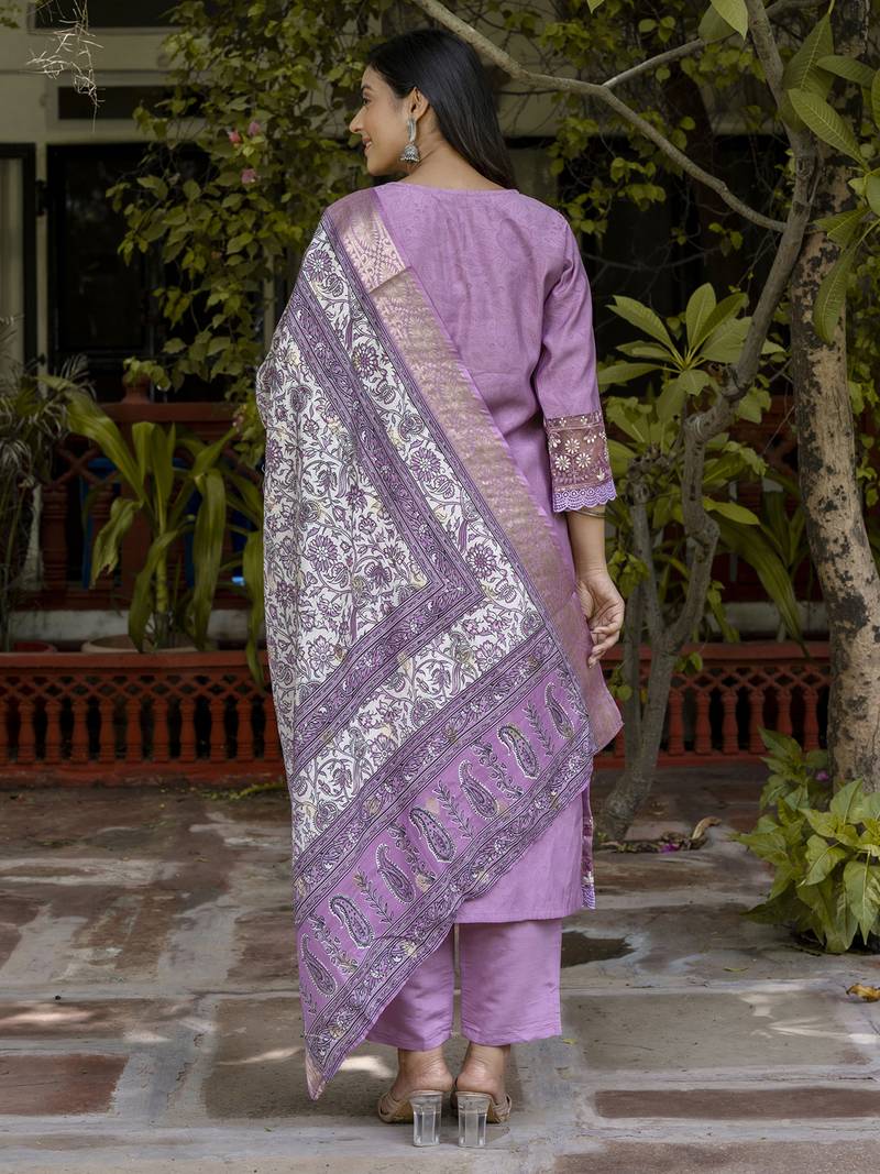 lavender silk blend festive kurta set