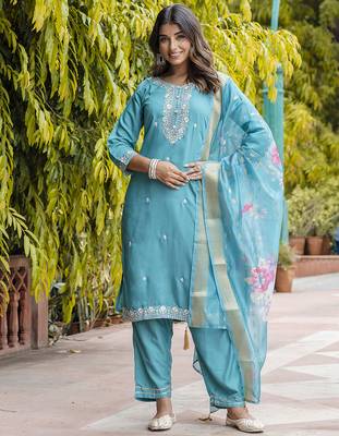 blue viscose festive kurta set 1