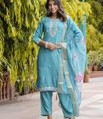 blue viscose festive kurta set