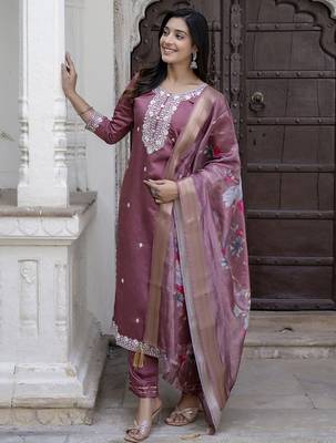 mauve viscose festive kurta set 1