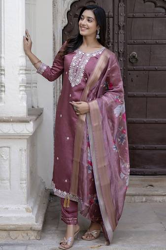 mauve viscose festive kurta set