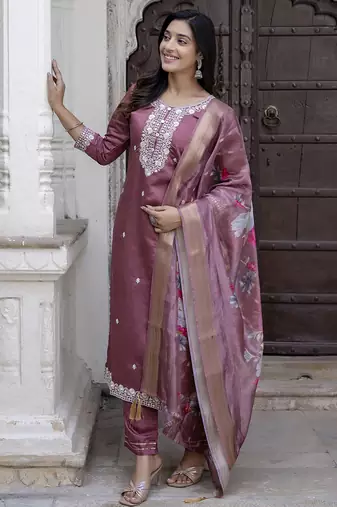 mauve viscose festive kurta set