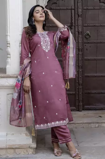 mauve viscose festive kurta set