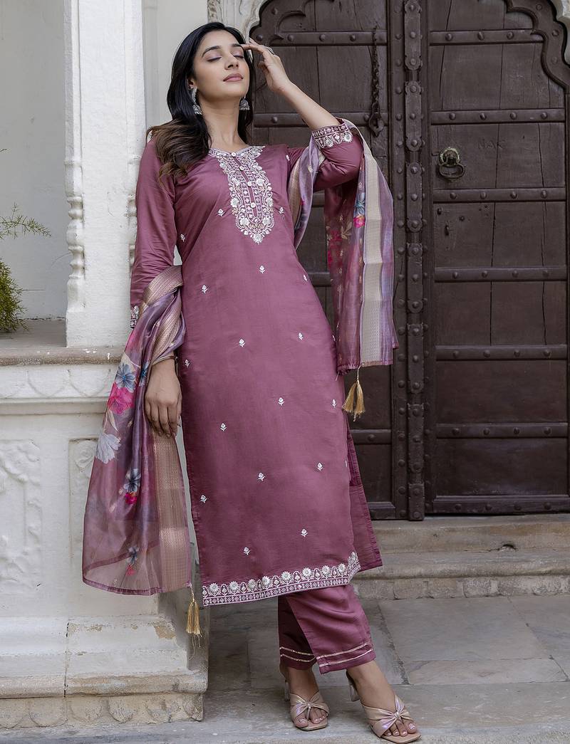 mauve viscose festive kurta set