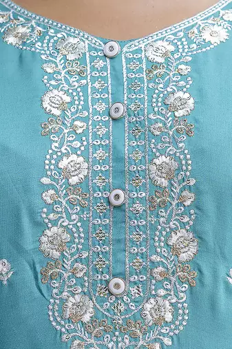 blue viscose festive kurta set
