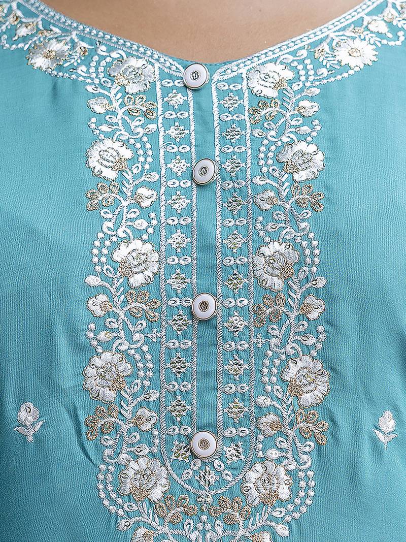 blue viscose festive kurta set