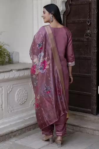 mauve viscose festive kurta set