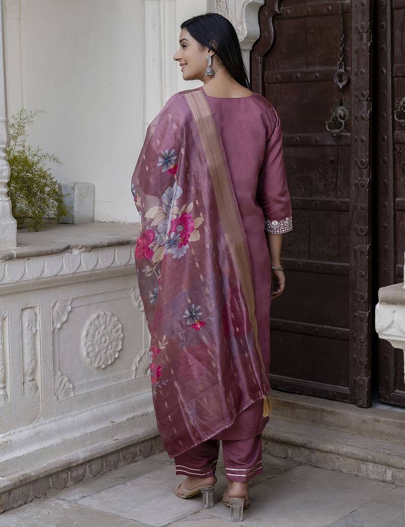 mauve viscose festive kurta set