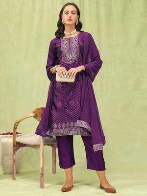 purple jacquard festive kurta set 1