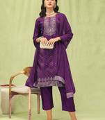 purple jacquard festive kurta set