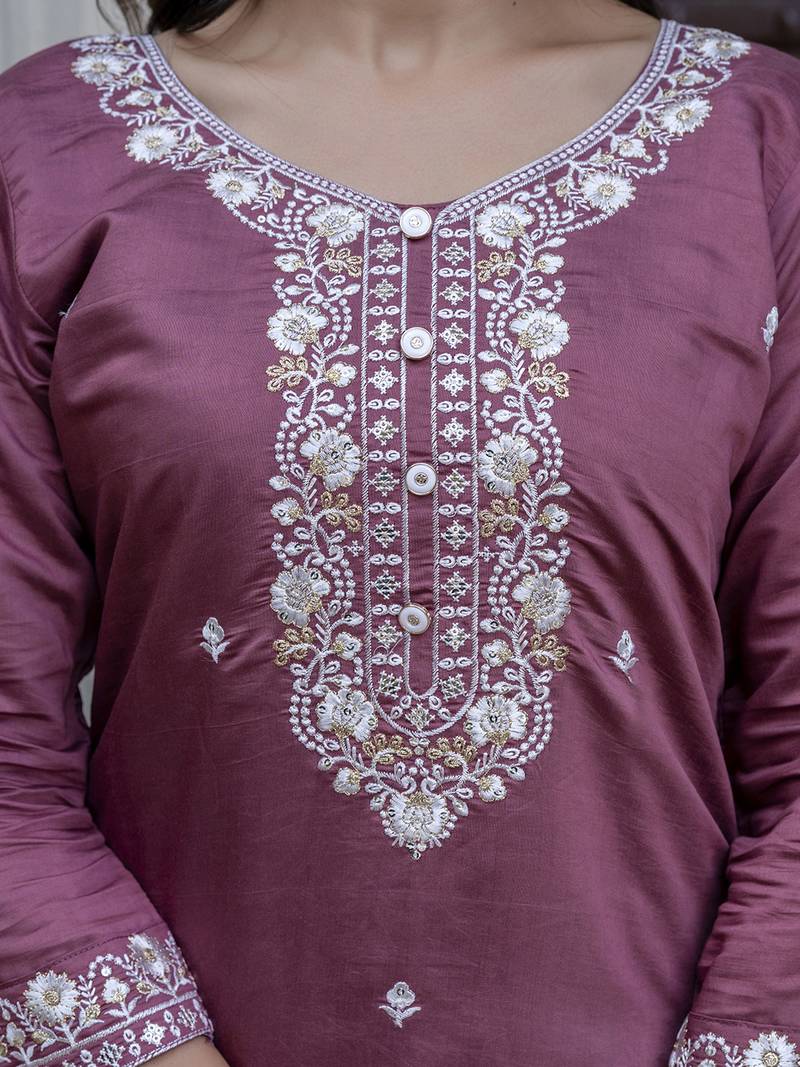 mauve viscose festive kurta set