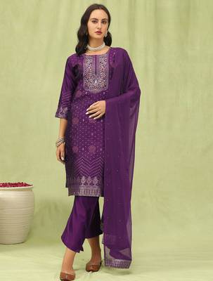 purple jacquard festive kurta set 2