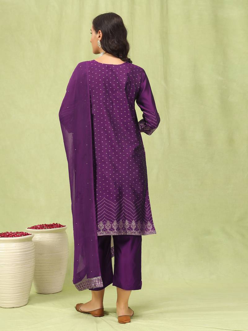purple jacquard festive kurta set