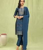 blue jacquard festive kurta set