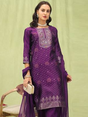 purple jacquard festive kurta set 4