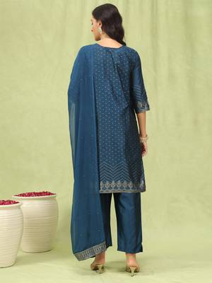 blue jacquard festive kurta set 3