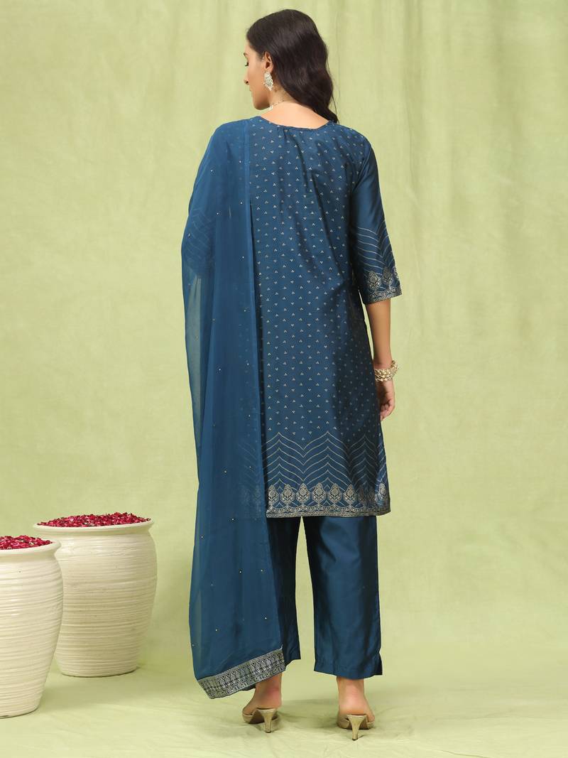 blue jacquard festive kurta set
