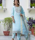 sky-blue silk blend festive kurta set