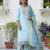 sky-blue silk blend festive kurta set