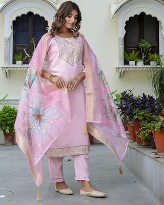 pink silk blend festive kurta set 1