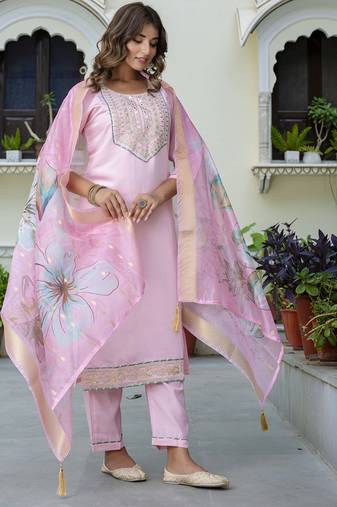 pink silk blend festive kurta set