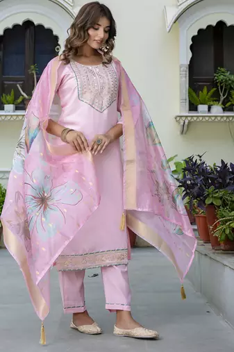pink silk blend festive kurta set