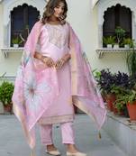 pink silk blend festive kurta set
