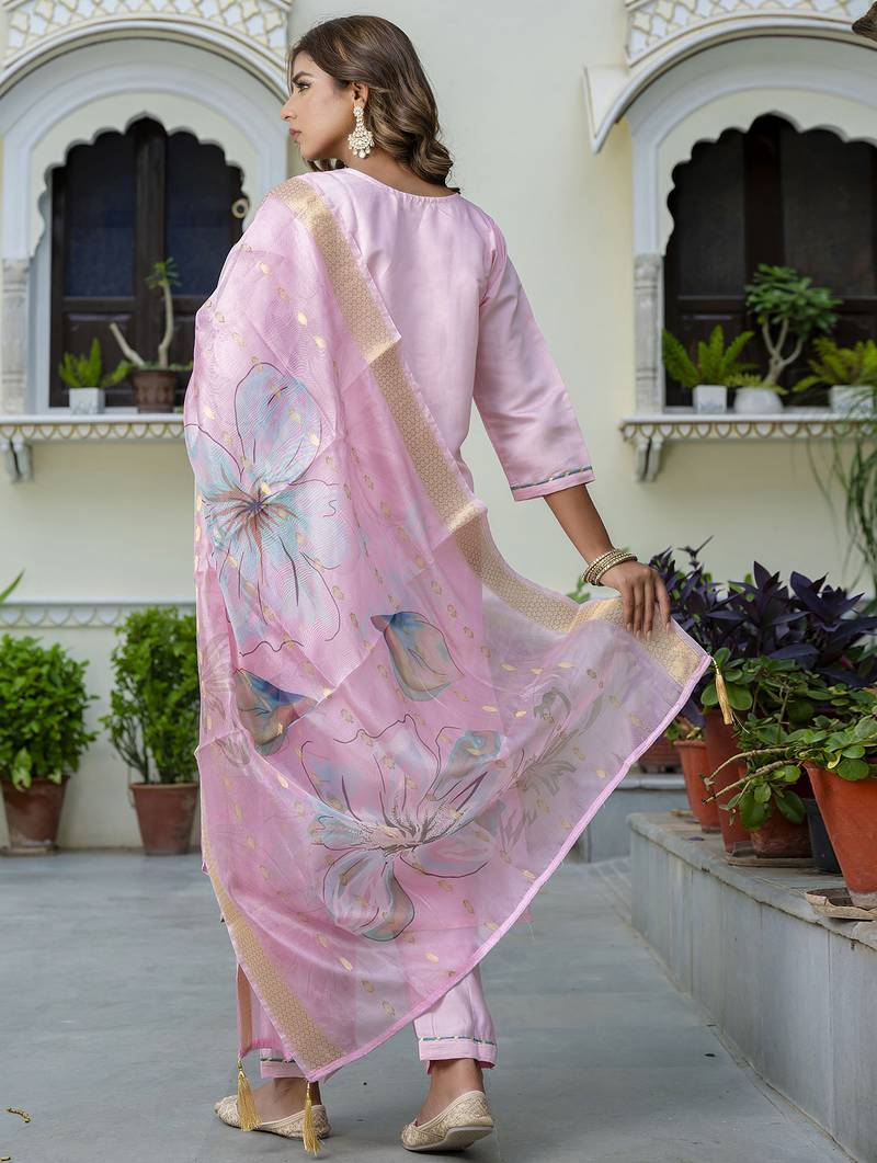 pink silk blend festive kurta set