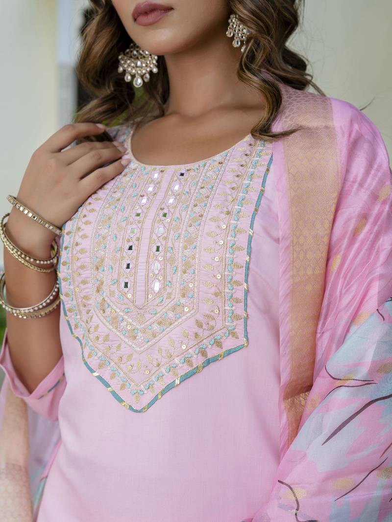 pink silk blend festive kurta set