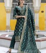 green jacquard festive kurta set