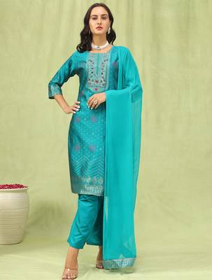 royal-blue jacquard festive kurta set 1
