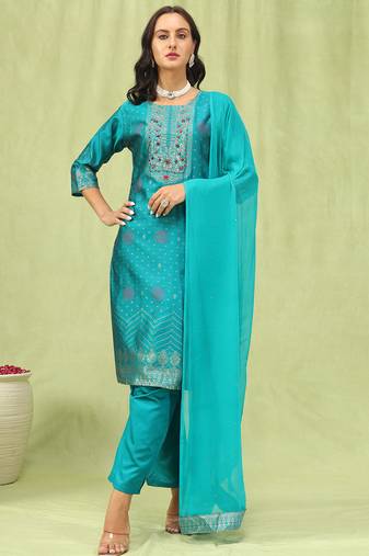 royal-blue jacquard festive kurta set