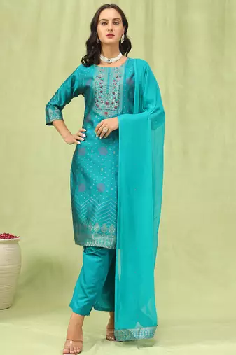 royal-blue jacquard festive kurta set