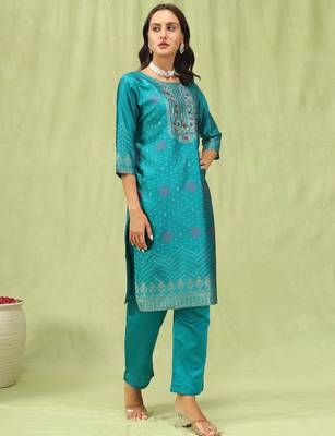 royal-blue jacquard festive kurta set 2