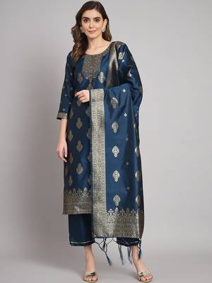 navy-blue jacquard festive kurta set 1