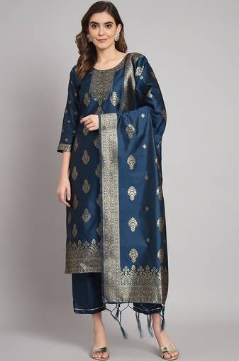 navy-blue jacquard festive kurta set