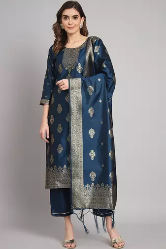 navy-blue jacquard festive kurta set