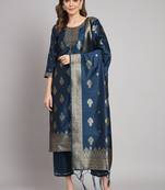navy-blue jacquard festive kurta set