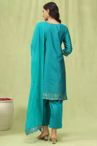 royal-blue jacquard festive kurta set