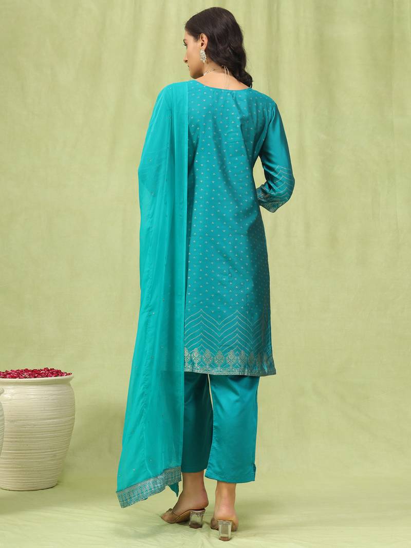 royal-blue jacquard festive kurta set