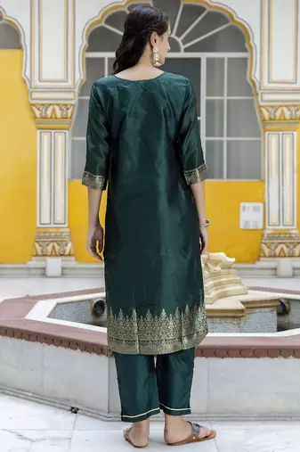 green jacquard festive kurta set