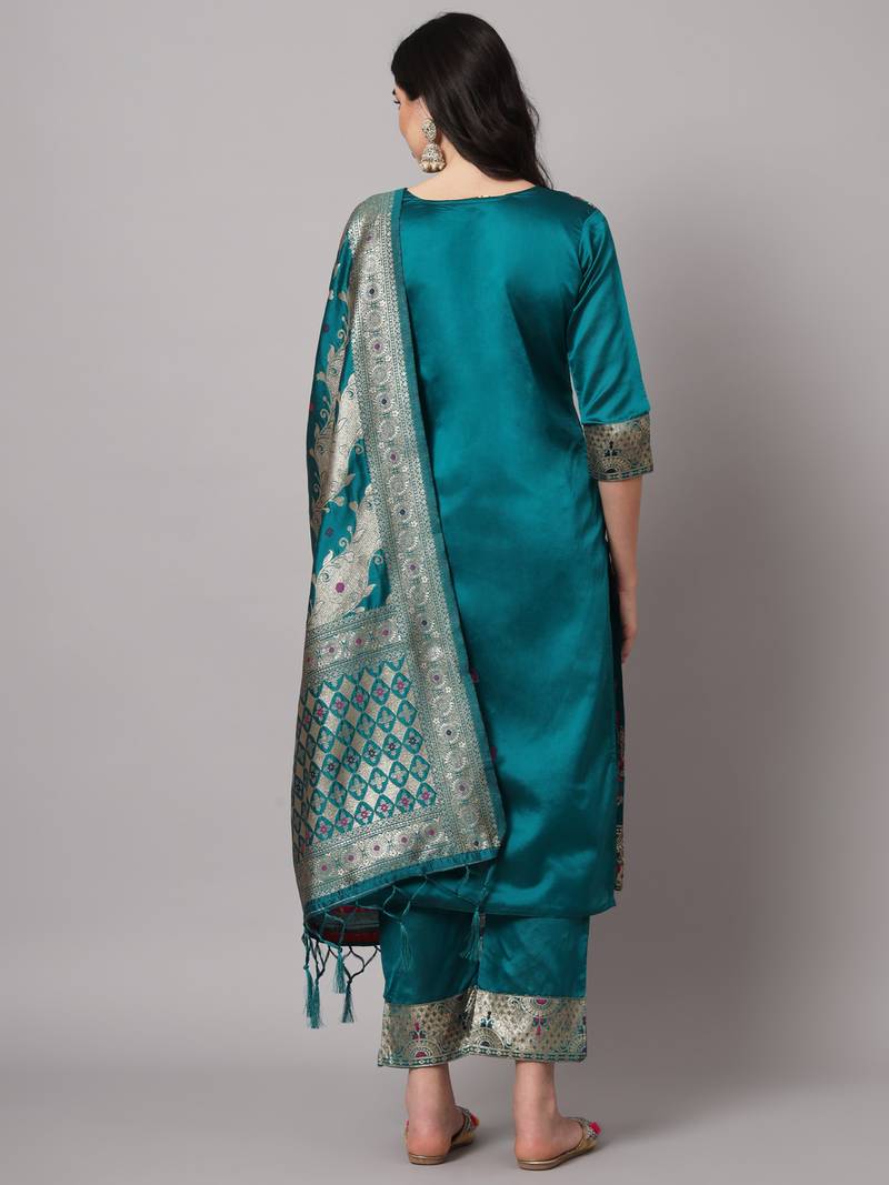 royal-blue jacquard festive kurta set