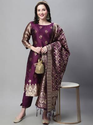 purple jacquard festive kurta set 1