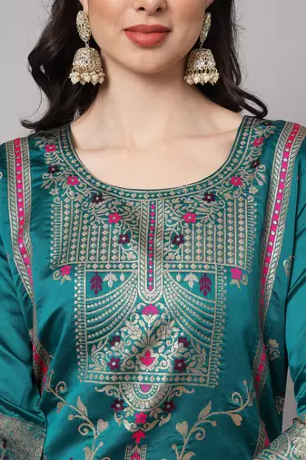royal-blue jacquard festive kurta set